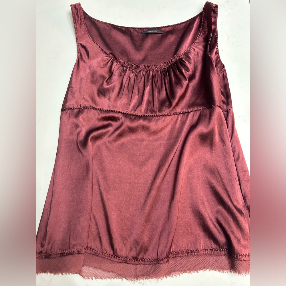 Elie Tahari Burgundy Silk Top Sleeveless Maroon